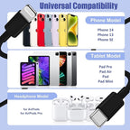 4Pack USB C to Lightning Cable 6FT, Fast Charging Cord for iPhone 14, Replacement for Apple Original Charger Cable for iPhone 14 13 12 11 Pro 11 XS MAX XR 8 7 6s Plus-Black