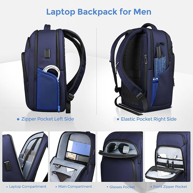 17.3 Inch Laptop Backpack for Travel Work Office College, 30L Water Resistant Casual Daypack, Lightweight Computer Backpack for Men Women, Business Laptop Bag with USB Charging Port - Blue