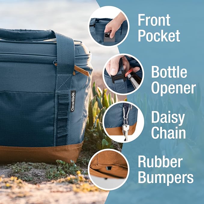 CleverMade Pacifica Collapsible Cooler Bag – Small Portable Cooler Bag for Travel, Foldable Insulated Cooler for Beach, Picnic & Road Trips, Holds Up to 18 Cans, Leakproof Soft Carry Cooler - Gray