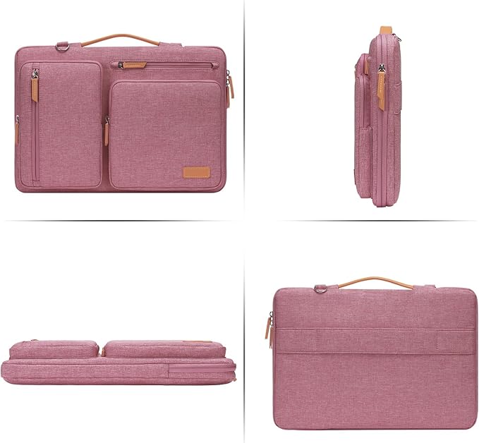 MOSISO 360 Protective Laptop Shoulder Bag,15-15.6 inch Computer Bags Compatible with MacBook Pro 16 inch, HP, Dell, Lenovo, Asus Notebook,Side Open Messenger Bag with 4 Zipper Pockets, Dusty Rose