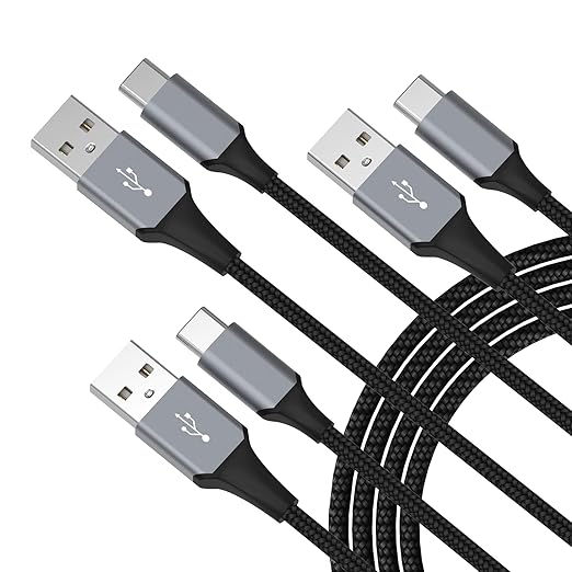 USB-C Cable 3-Pack (3ft/6ft/6ft), USB A to USB-C Fast Charging Cord, Nylon Braided, Compatible with 17/16/15 Pro Max ，Galaxy and Other Type-C Devices - Black