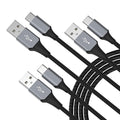USB-C Cable 3-Pack (3ft/6ft/6ft), USB A to USB-C Fast Charging Cord, Nylon Braided, Compatible with 17/16/15 Pro Max ，Galaxy and Other Type-C Devices - Black