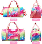 Gym Travel Duffle Bag for Girls - Gymnastics Sports Dance Bag with Shoe Compartment & Wet Pocket Unicorn Kids Travel Bag Teens Weekender Sleepover Carry