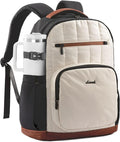 LOVEVOOK Laptop Backpack for Women with Giant Tumbler Holder Pocket,17 Inch Puffer Travel College Work Backpack Purse for Teacher Nurse,Casual Laptop Bag Computer Back Pack Daypack,White-Black-Brown
