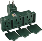 3 Outlet Outdoor Wall Adapter, UL Listed 3-Prong Grounded Outlet Splitter, Weatherproof Heavy Duty Multi Outlet Power Plug Extender with Dust-Proof Cover, Green (1 Pack)