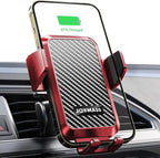JOYMASS Wireless Car Charger, 15W Fast Charging Auto Clamping Car Charger Cell Phone Holder Mount Vent for iPhone 15 14 13 12 Mini Pro Max 11 XR, Samsung Galaxy S23 Ultra S22 S21+ Note 20, etc - Red