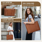 RAINSMORE Laptop Bag for Women 15.6 Inch Work Tote Bags Waterproof Leather Laptop Tote Professional Computer Briefcase