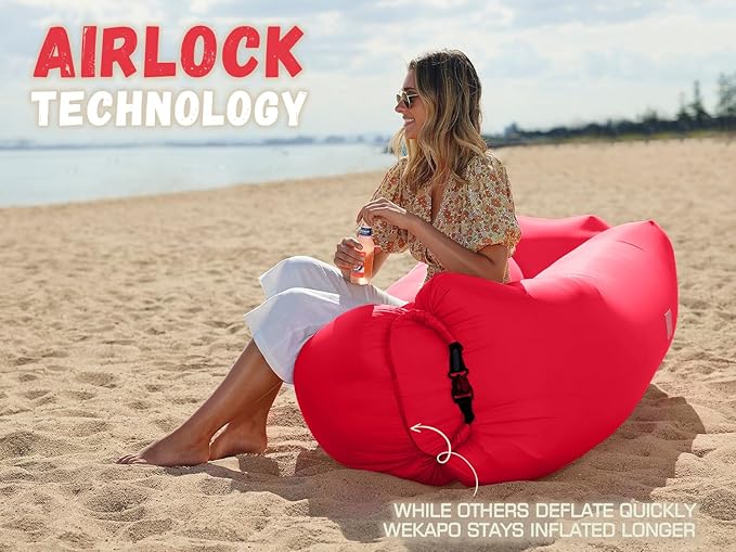 WEKAPO Inflatable Couch Air Lounger Chair - Camping & Beach Accessories, Portable Blow up Sofa for Hiking, Lawn, Indoor/Outdoor Movies & Music Festivals. Lightweight and Easy to Set Up Air Hammock