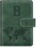 Personalized B Passport Holder Cover Initial Letter Travel Wallet RFID Blocking Passport Cover Credit Card Holder Case Passport Book Holders for Women and Men, Pine Green-B