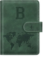 Personalized B Passport Holder Cover Initial Letter Travel Wallet RFID Blocking Passport Cover Credit Card Holder Case Passport Book Holders for Women and Men, Pine Green-B