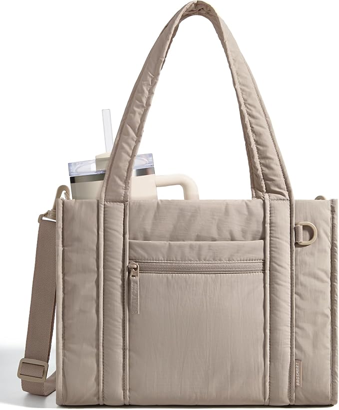 BAGSMART Boxy Tote Bag for Women, Crossbody Bag with Zipper, Crush Bow Purses for Travel Work College