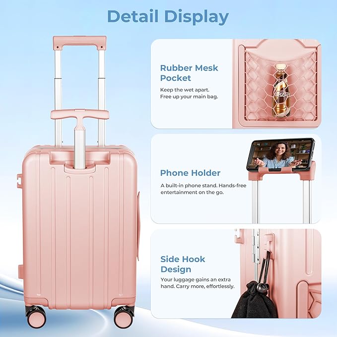 20" Ride-On Luggage with Child Seat, Hardside Carry-On Suitcase with 360° Silent Spinner Wheels, TSA Lock, & Dual Telescoping Handles for Kids & Adults & Busy Moms