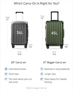 LUGGEX Carry On Luggage with Spinner Wheels, 8010S Aluminum Frame Zipperless Polycarbonate Hard Shell Suitcase with Packing Cubes and Shoe Bag (ZX-Core, Green, 21 Inch)