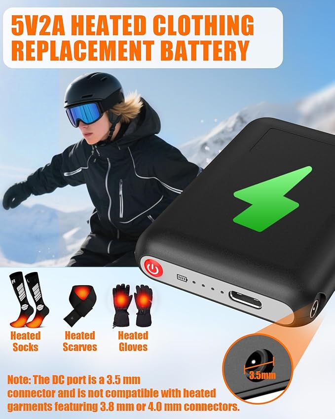CYCYHEAT Battery Pack for Heated Gloves Scarf Socks and Heating Slippers, 5V2A Heated Clothing Replacement Battery Pack