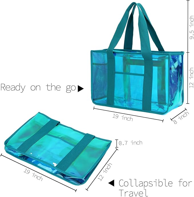 Fammart Iridescent Clear Beach Bag for Women, Jelly Tote Bag Waterproof Sandproof Pool Bag Cruise Vacation Essentials