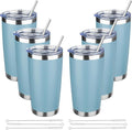 20 oz Tumbler with Lids and Straws, Stainless Steel Insulated Travel Coffee Mug, Double Wall Vacuum Insulated Tumblers, Powder Coated Coffee Tumbler for Cold & Hot Drinks (Maya Blue, 6 Pack)