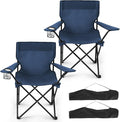 2-Pack Foldable Camping Chairs with Cup Holder, 300LB Lawn Portable Folding Chairs for Adults, Lightweight Outdoor Beach Chairs with Carry Bag for Camp, Fishing, Sports (Navy)