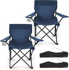 2-Pack Foldable Camping Chairs with Cup Holder, 300LB Lawn Portable Folding Chairs for Adults, Lightweight Outdoor Beach Chairs with Carry Bag for Camp, Fishing, Sports (Navy)