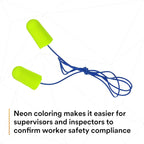 3M Ear Plugs, E-A-Rsoft Yellow Neons 311-1251, 200 Pair of Disposable Earplugs, Pairs Individually Wrapped, Slightly Longer, Corded, 33 NRR, Tapered Cylinder Shape, Slow Recovery Foam