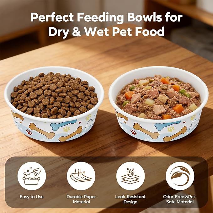 40 Pack Disposable Dog Bowls, 16 oz Paper Pet Bowls for Cats & Dogs, Disposable Cat Food Bowls for Dry Wet Food & Water, Travel Feeding Bowls for Small Medium Pets