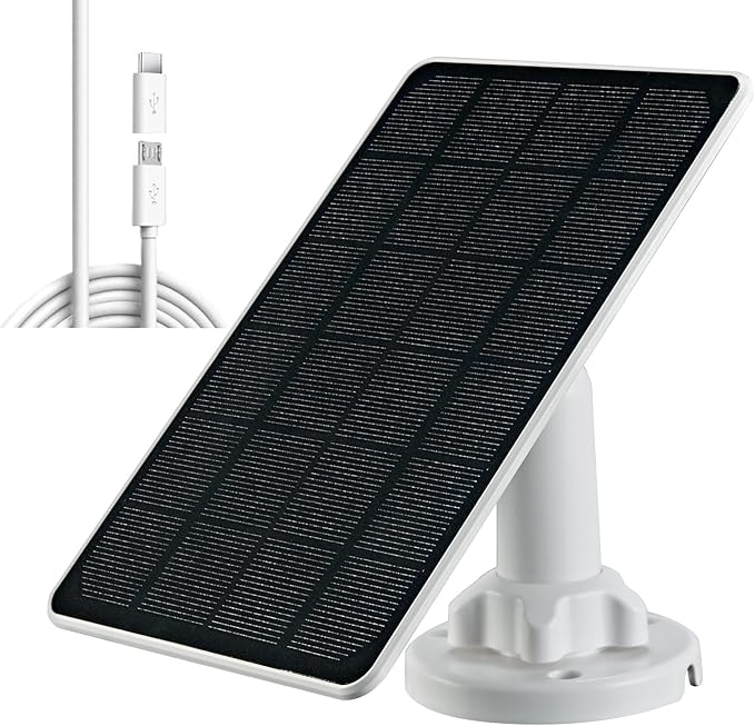 Solar Panel Charger for Security Camera, USB-C and Micro USB Port for Outdoor Rechargeable Battery Camera, 5V6W Fast Charging (1Pack)