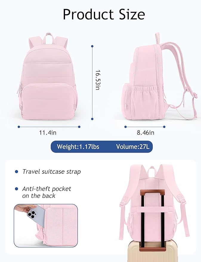 Uselike Travel Backpack for Women, 15.6 Inch Laptop Backpack, Quilted College Bookbag, Cute Work Backpacks, Water Resistant