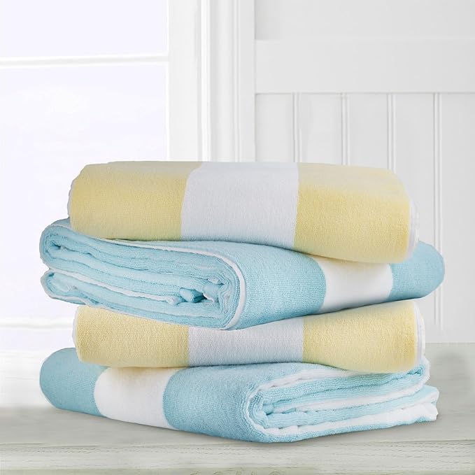 CLOWOOD Plush Oversized Beach Towel - Cotton 40 x 70 Inch Large Thick Yellow Striped Cabana Pool Swimming Towel
