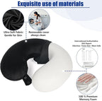 SAIREIDER Neck Pillows for Travel 100% Memory Foam Adjustable Travel Pillows with Storage Bag, Sleep Mask and Earplugs-Prevent The Heads from Falling Forward (Black)