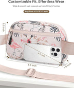 Pritent Fanny Packs for Women Cross Body Bag Waterproof Belt Bag with Adjustable Strap and Zipper Back Pocket Small Crossbody Bags Fashion Waist Packs for Workout Travelling(Flamingo Print)
