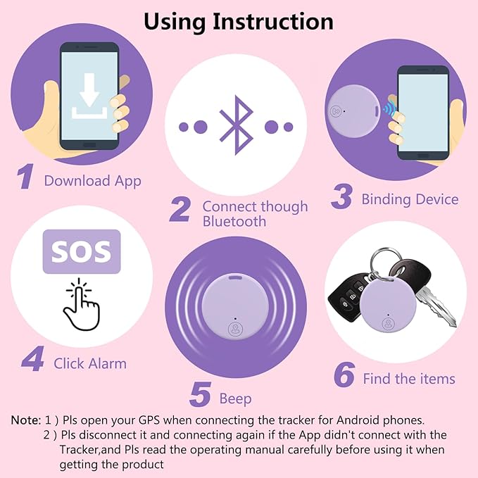 Aircawin GPS Tracker Case,Key Item Finder Locator,No Monthly Fee App for iOS/Android 2023 Latest,Portable Anti-Lost Bluetooth Mini Tag Item Tracker for Luggages/Kids/Pets/Phone/Wallet/Bag-1Pcs-Purple