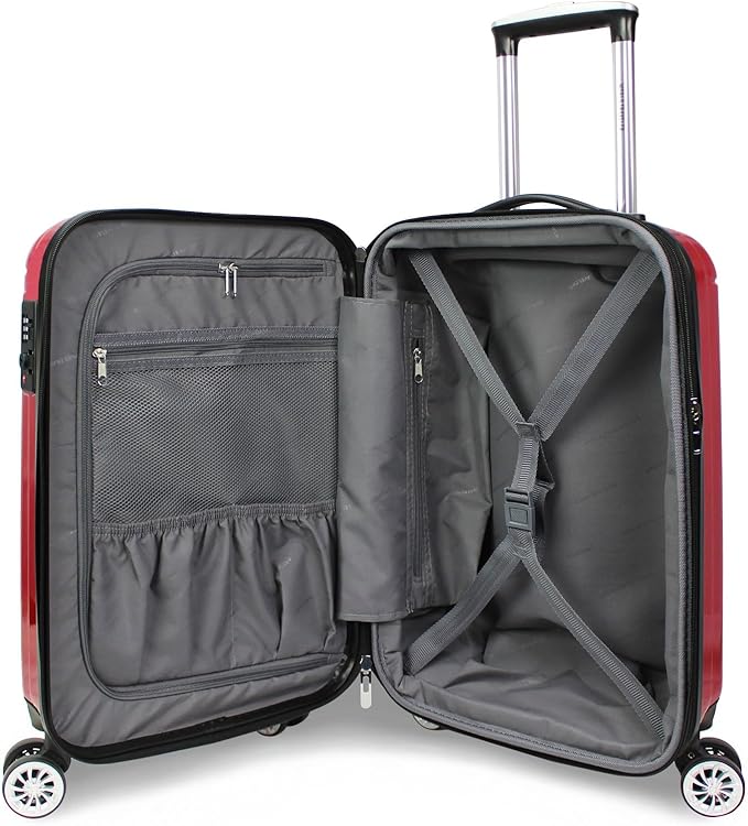 World Traveler VentureX Airline Approved 20-Inch Carry-On Luggage – Lightweight Hardside Polycarbonate Suitcase with Spinner Wheels - Contour Red