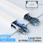 Delamu Cord Hider for Wall Mounted TV, 113.6in Paintable Cable Cover System, Self-Adhesive Cable Management Raceway Kit Hides 3-4 Wires, Baseboard Wire Hider Easy Installation, W 1.18 H 0.60in, White