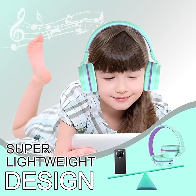 Kids Bluetooth Headphones,Lightweight Kids Headphones Wireless,85/94dB Safe Volume,40H Playtime,Fast Charging,Bluetooth 5.3,Over Ear,Toddler Headphone Built-in Mic for School/Tablet/Travel (Green)