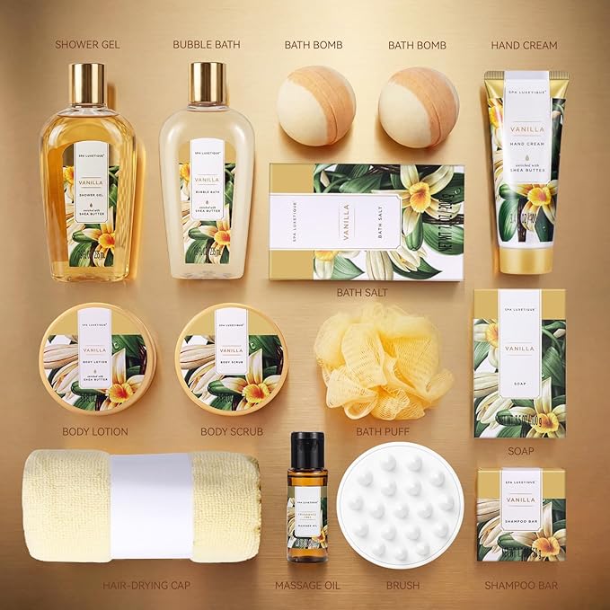 Gift Baskets for Women, Spa Gifts for Women, 15pcs Vanilla Bath Sets with Bath Bomb, Body Lotion, Mothers Day Gifts for Mom, Birthday Gifts for Her
