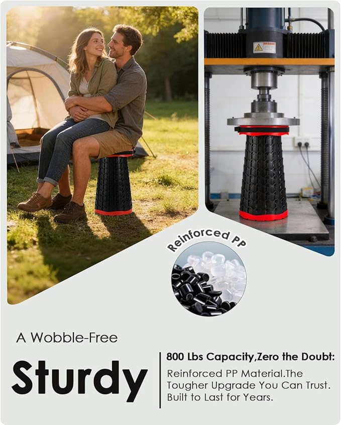Upgraded Collapsible Stool with Cushion, 800 lbs Heavy Duty Capacity & Lightweight 2.6 lbs, 18-Inch Portable Retractable Folding Stool for Adults, Camping, Fishing, Hiking, BBQ, Travel, Outdoor Events