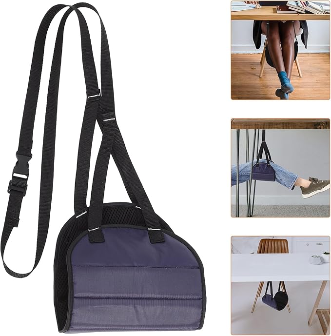 VALICLUD Airplane Foot Hammock and Memory Foam Footrest for Travel and Office Use, Adjustable Under Desk Leg Sling Foot Rest in Dark Blue for Long Flights and Desk Work