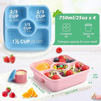 QQKO Bento Snack Box Containers for Adults Kids, 4 Pack Lunchable Meal Prep Containers Reusable, Stackable Bento Lunch Box, Food Storage Prep Containers with 4 Sauce Cups, Pastel Color, White Lid