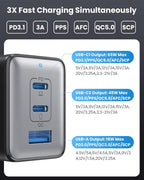 128W USB C Wall Charger,GaN III 3-Port Fast Charging Station,PD QC Foldable Charger Block Portable 65W Laptop Adapter for MacBook Pro/Air,iPad Pro,Galaxy S23,Dell XPS 13,iPhone 17/16/Pro etc