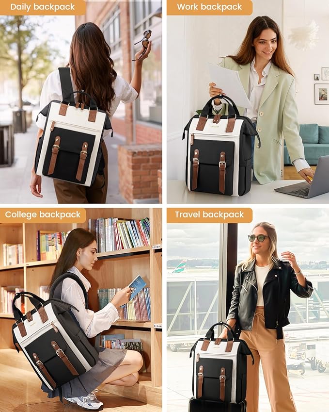 LOVEVOOK Laptop Backpack for Women with Large Capacity, Teacher Bag Work Backpack Purse Laptop Computer Back Pack, Business Travel Backpack, Nursing College Bookbag, 15.6 Inch, Black-Beige-Brown