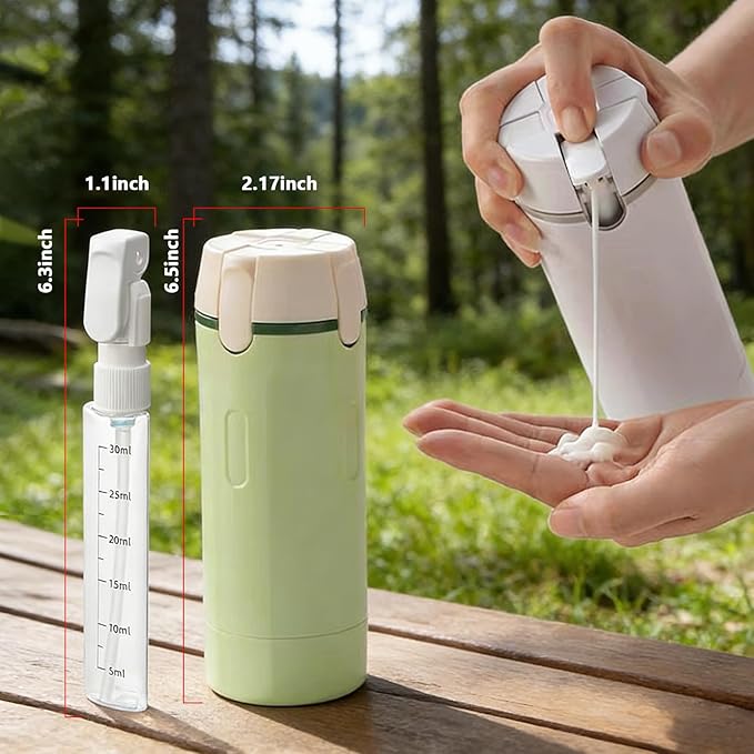 4 in 1 Travel Dispenser, Travel Bottles for Toiletries, Squeeze Leak Proof Dispenser Bottles with Scale and Label for Shampoo Lotion Shower Gel, Suitable for Travel, Camping and Gym(2 PC, White)