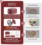 BOYATU Travel Makeup Bag Cosmetic Bags for Women: Large Capacity 3 Pcs Set Make up Bag with Compartments - Waterproof Vegan Leather Toiletry Organizer Bags with Handle (L52Burgundy)
