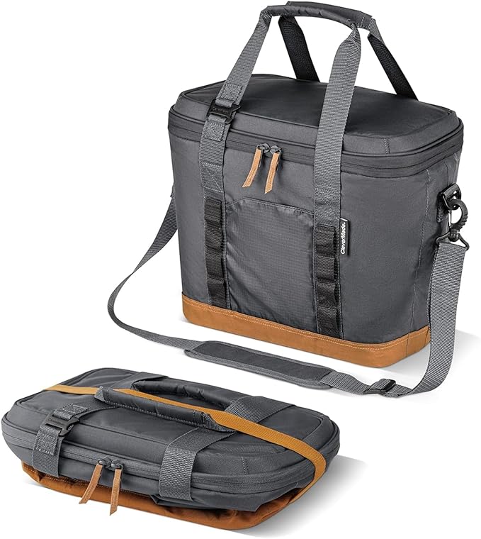CleverMade Pacifica Collapsible Cooler Bag – Medium Portable Cooler Bag for Travel, Foldable Insulated Cooler for Beach, Picnic & Road Trips, Holds Up to 30 Cans, Leakproof Soft Carry Cooler - Gray