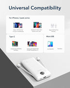VEGER Portable Charger with Built-in AC Plug and Cables, All in One 10000mAh Ultra Slim Power Bank Travel Essentials, Fast Charging Battery Pack Compatible with iPhone, Samsung, Android (White)