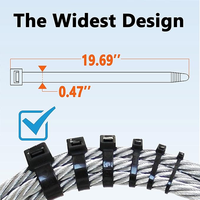 Large Zip Ties Heavy Duty Outdoor 20 Inch 250lb Extra Long Cable Ties Thick Wire Ties Big Strong Zipties Wide Plastic Zip Ties 200 Pack