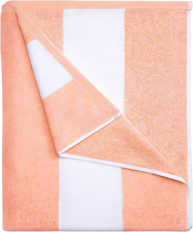 HENBAY Cotton Oversized Beach Towel - Large 70 x 35 Inch Pool Towel, Orange Striped Quick Dry Swimming Cabana Towel