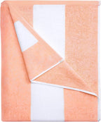 HENBAY Cotton Oversized Beach Towel - Large 70 x 35 Inch Pool Towel, Orange Striped Quick Dry Swimming Cabana Towel