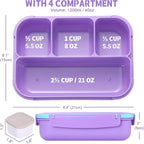 shell and turtle Bento Box for Kids Girls Boys, Bento Box Adult Lunch Box with 4 Compartments, Lunch Containers with Utensils, Sauce Jar, Muffin Liners for School, 40 Oz/5 Cup, Purple