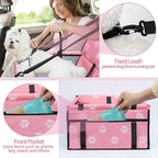Dog Car Seat Foldable Dog Car Booster Seat Waterproof Breathable Oxford Travel Bag for Small to Medium Dogs, Puppies, and Pets-Footprint Pink