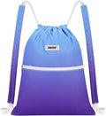 WANDF Drawstring Backpack Sports Gym Bag with Shoulder Pads Water Resistant String Cinch Bag for Women Men (Blue Gradient)