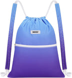 WANDF Drawstring Backpack Sports Gym Bag with Shoulder Pads Water Resistant String Cinch Bag for Women Men (Blue Gradient)